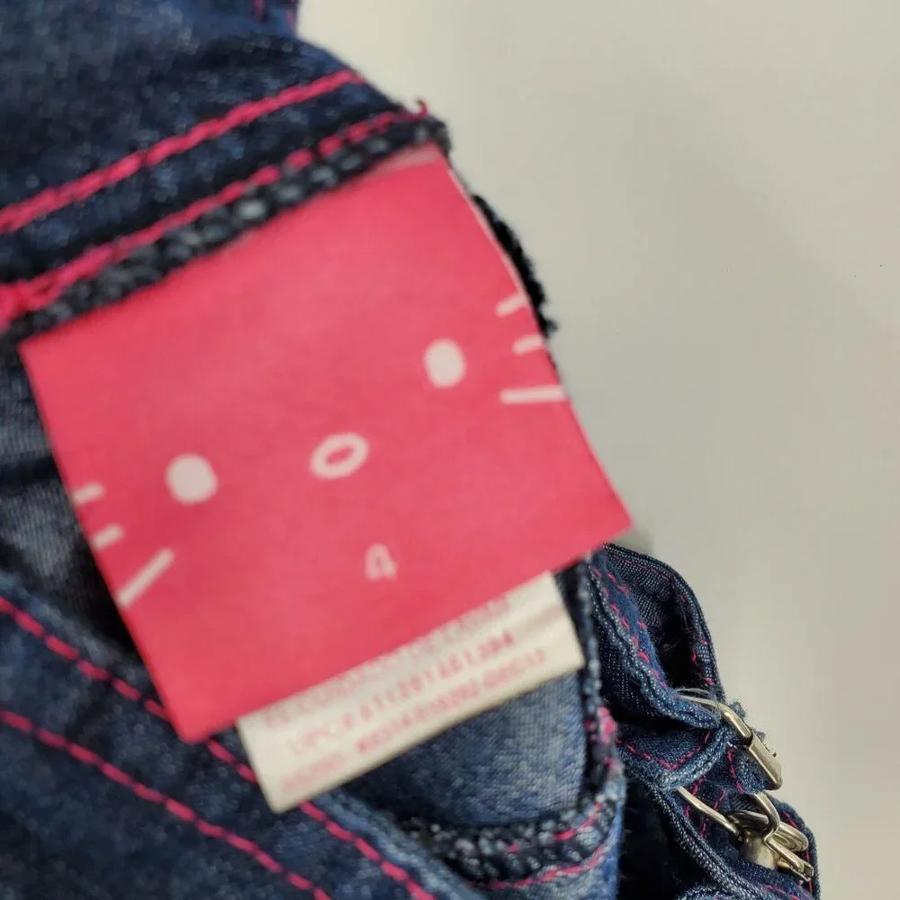 Hello Kitty Sanrio Girl's Denim‎ Button Embroidered Pink Thread Overall Dress 4